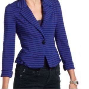 NEW Anthropologie Cartonnier Striped Spinnaker Blazer Blue Black Sz M Fit Crop